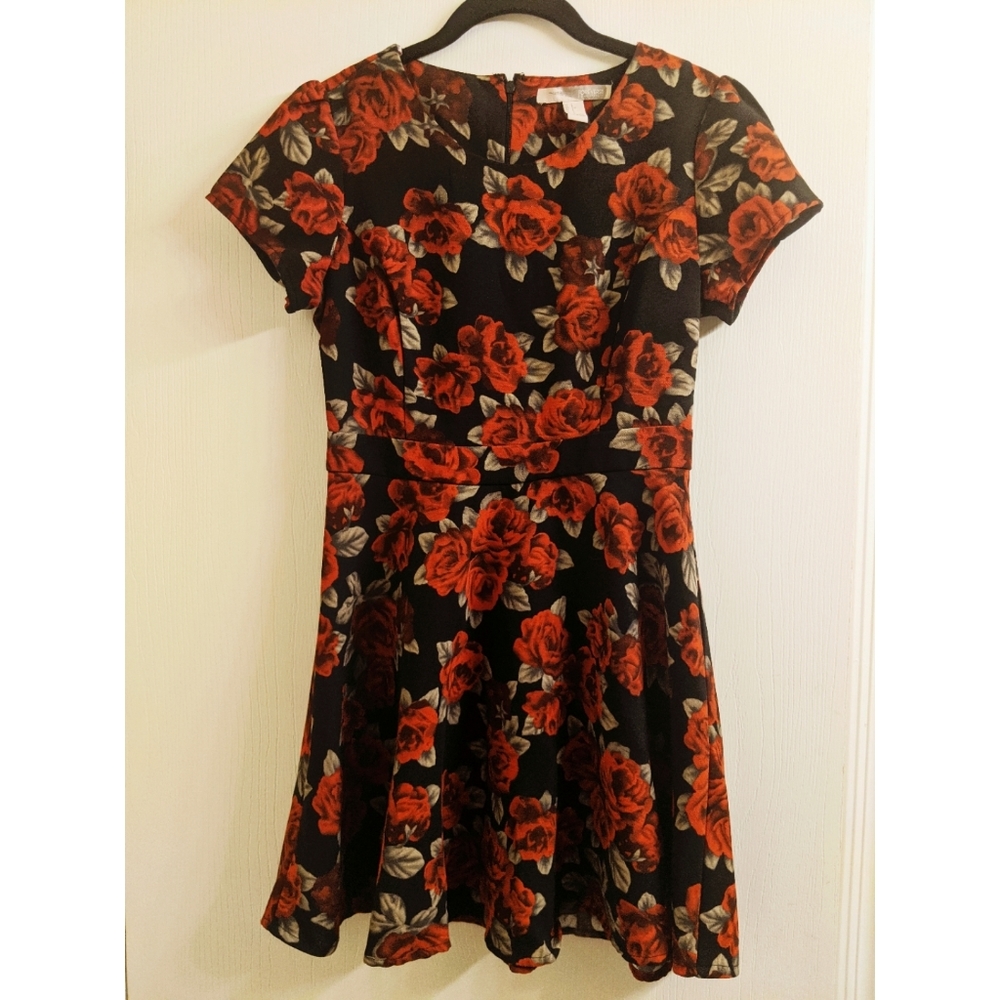 Forever 21 Black and Red Rose Dress Size Small